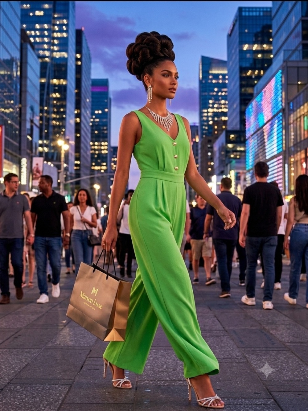 Green V-Neck Wide-Leg Jumpsuit